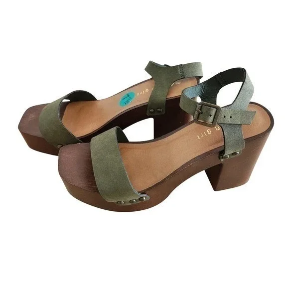 Madden Girl G Dean Platform Wood Block Heel Sandals Olive Green Size 7.5 - Picture 11 of 11